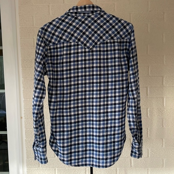 Levi’s Flannel Vintage & Western Style Gingham Blue & White Shirt Men’s SM Slim - Picture 14 of 17